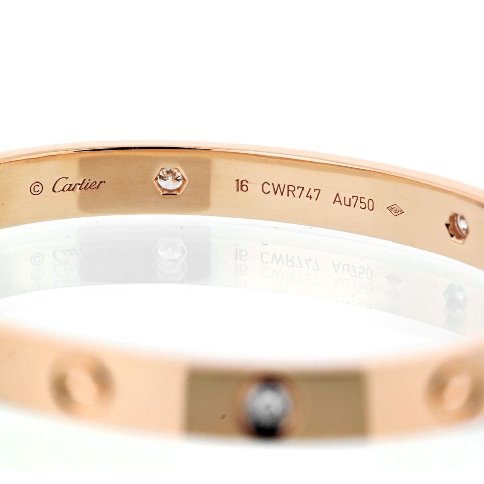 Cartier Love 18K Rose Gold 4 Diamond Size 16 Bracelet