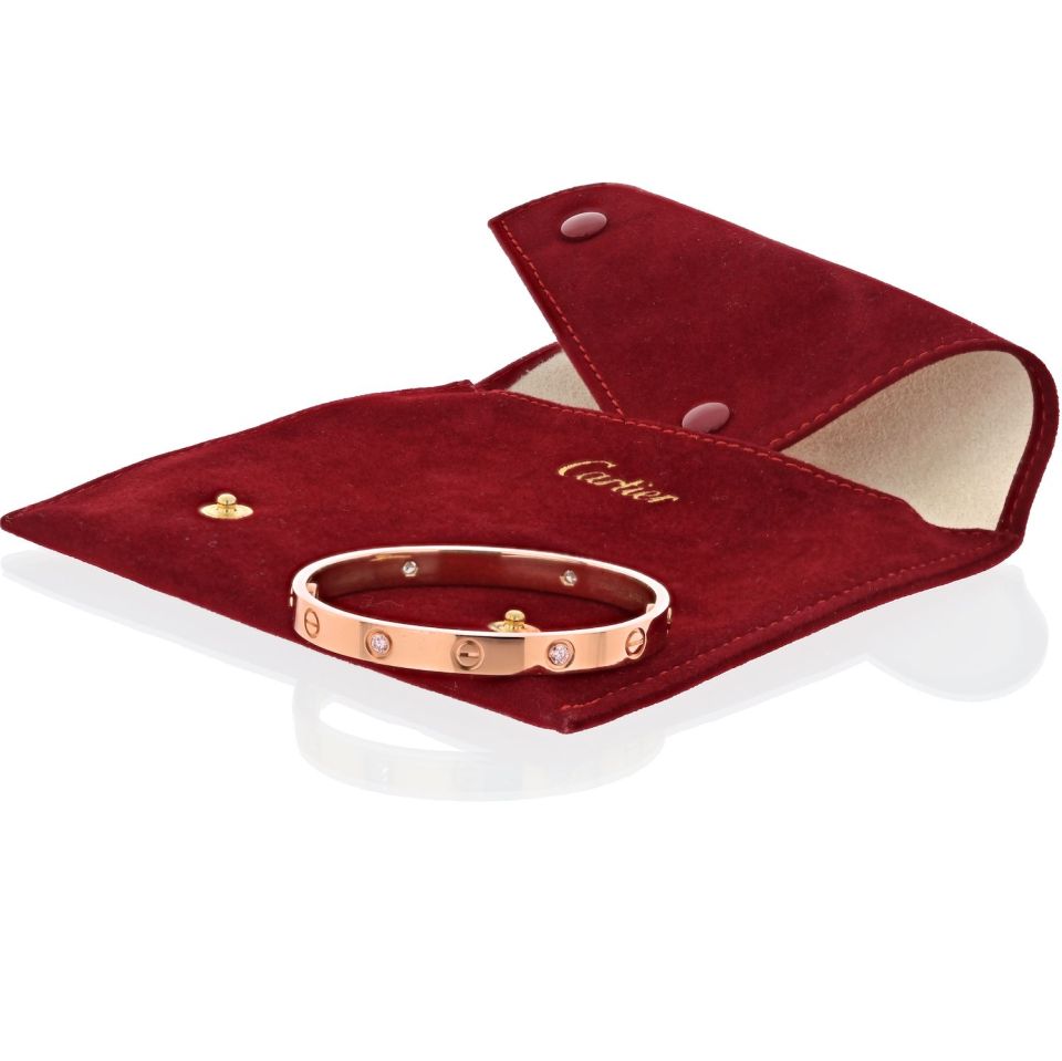 Cartier Love 18K Rose Gold 4 Diamond Size 16 Bracelet