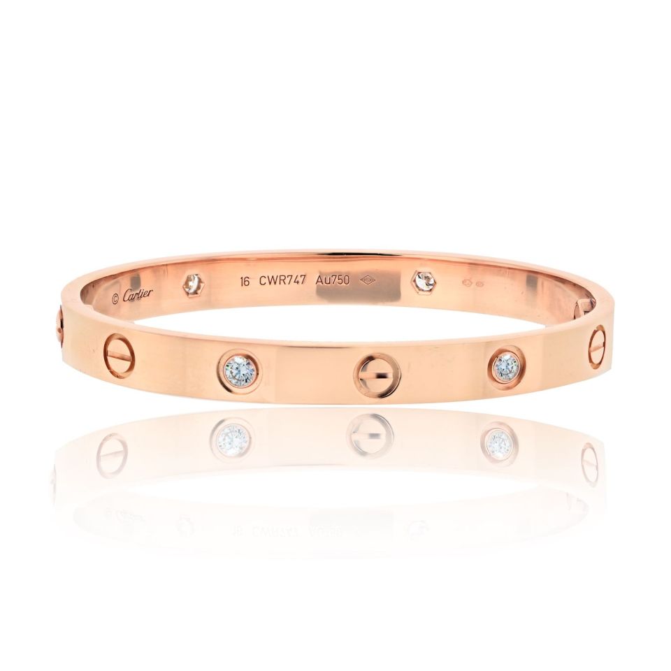 Cartier Love 18K Rose Gold 4 Diamond Size 16 Bracelet