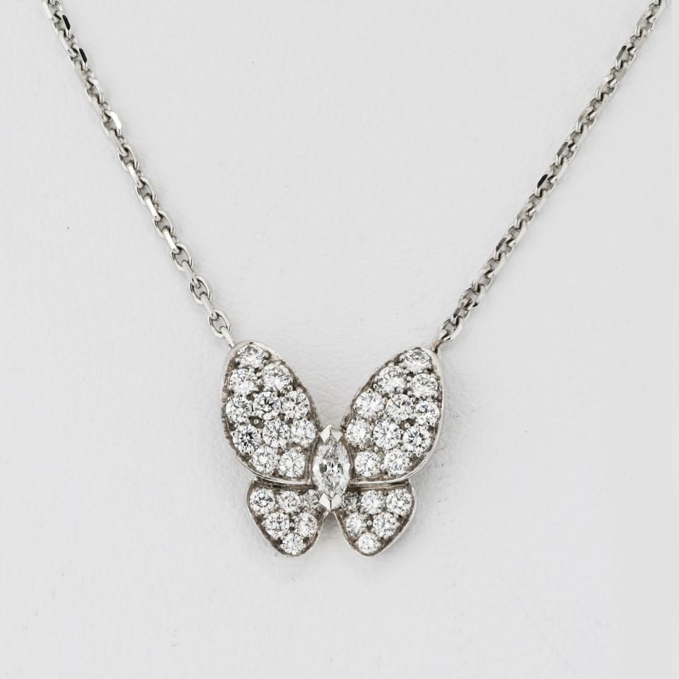 Van Cleef & Arpels 18K White Gold Diamond Butterfly Necklace