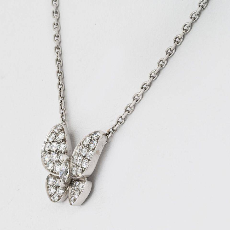 Van Cleef & Arpels 18K White Gold Diamond Butterfly Necklace