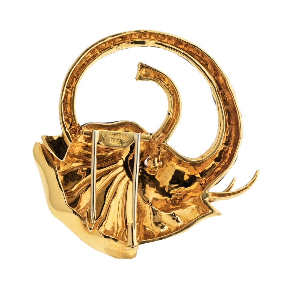 David Webb Platinum & 18K Yellow Gold Black Enamel Elephant Brooch