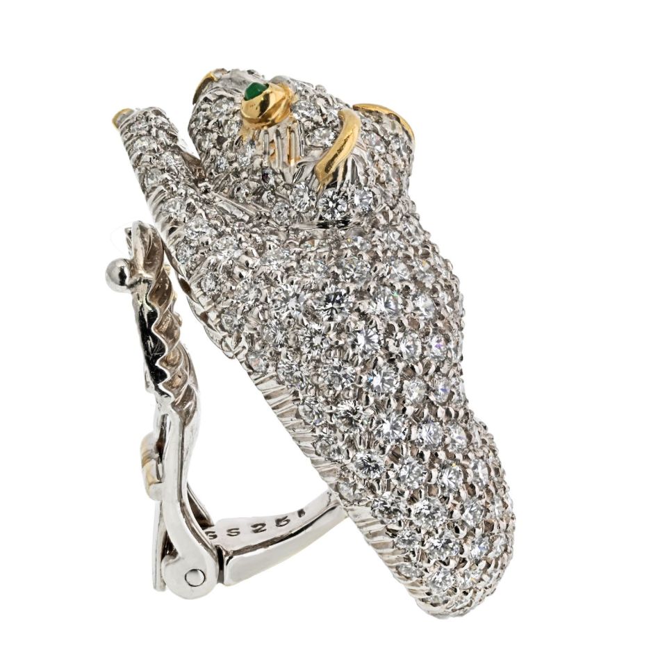 David Webb Platinum Diamond Panthere 6.50cttw Earrings