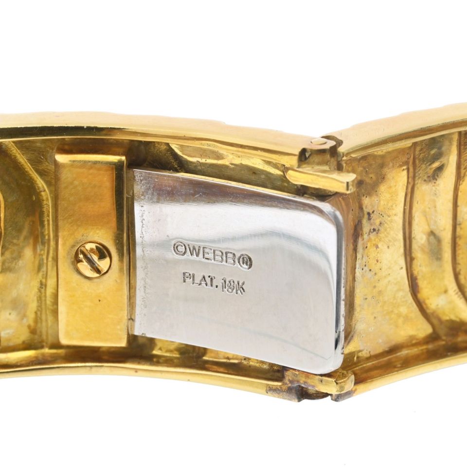 David Webb Platinum & 18K Yellow Gold Stripe Black Enamel Diamond Zig Zag Bracelet