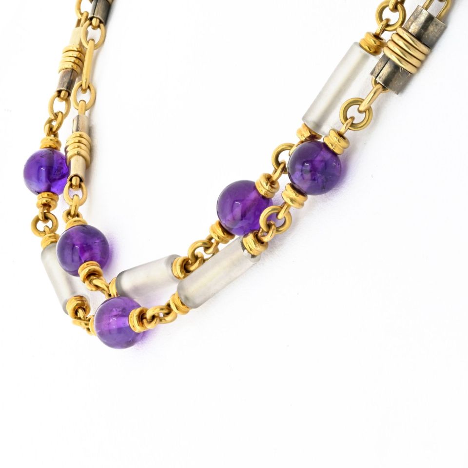 Bvlgari 18K Yellow Gold Amethyst And Crystal Link Chain Necklace