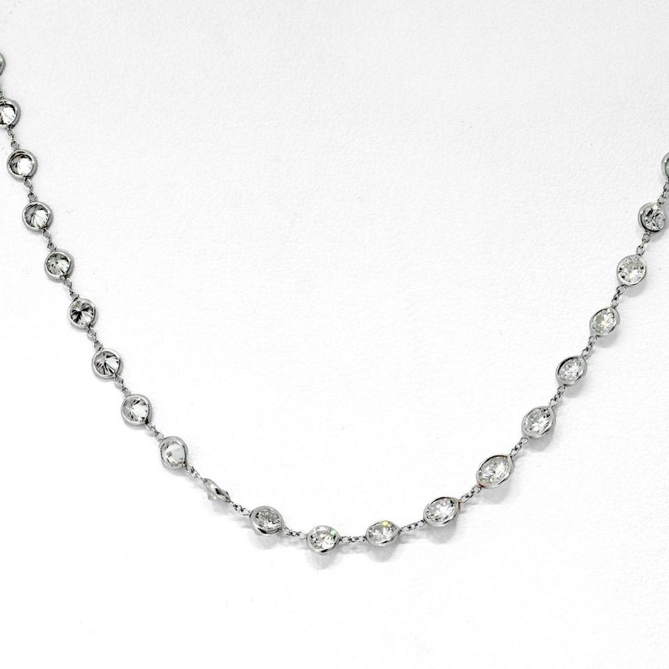 14K White Gold 8.47cttw Round Diamond By The Yard Necklace