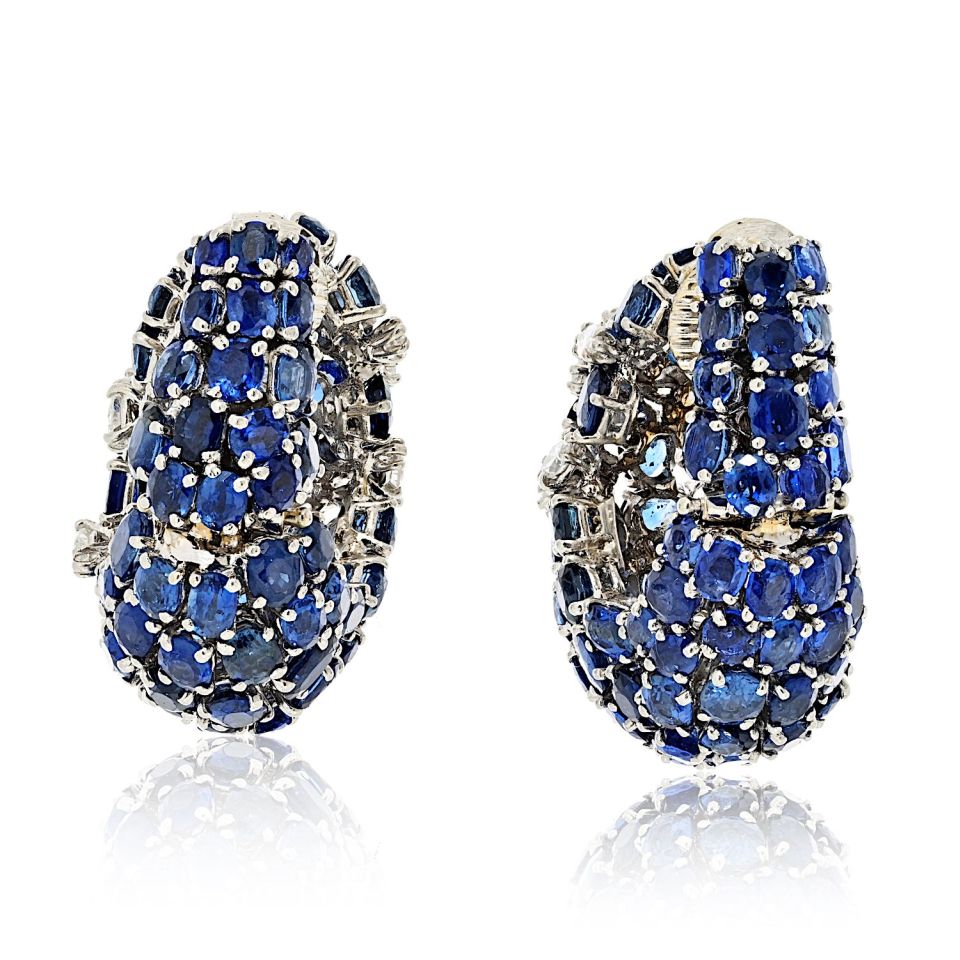 David Webb Platinum Sapphire And Diamond Shrimp Earrings