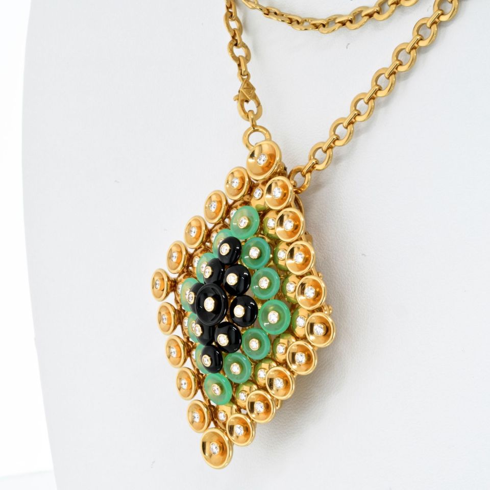 Van Cleef & Arpels 18K Yellow Gold Bouton D'or Pendant Brooch Clip Necklace