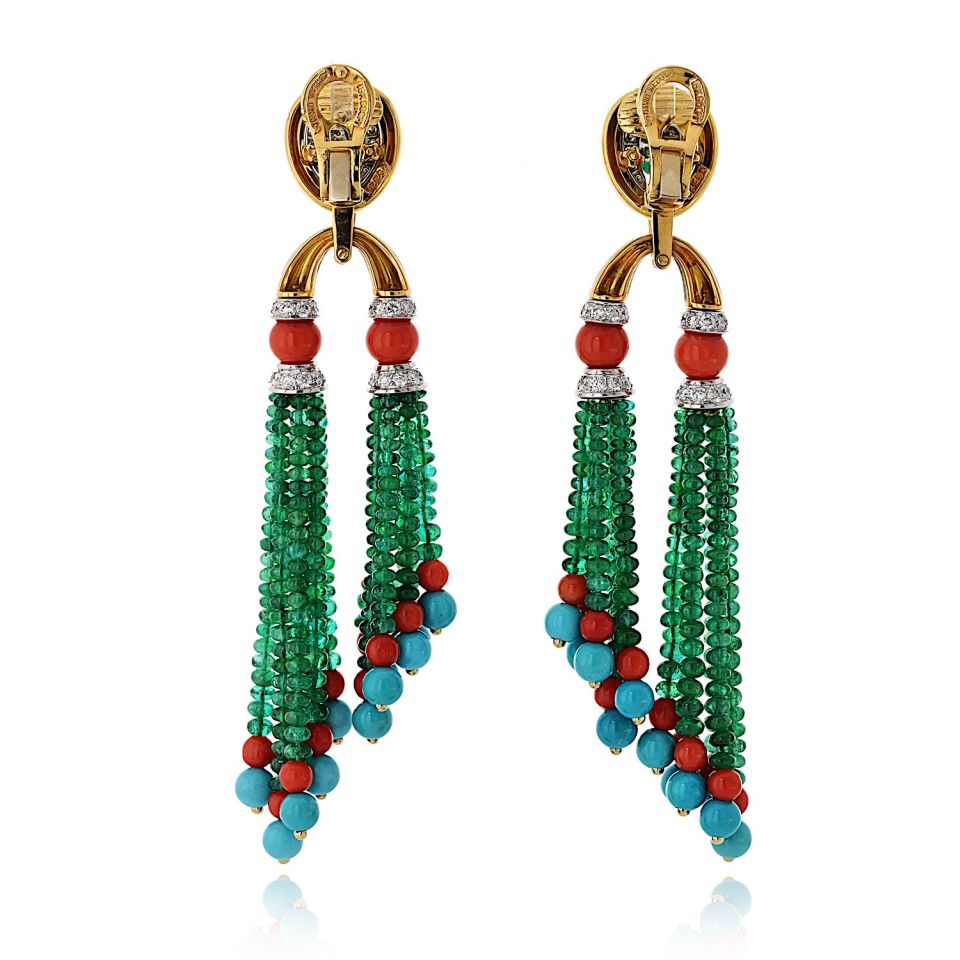 David Webb Platinum & 18K Yellow Gold Pagoda Tassel Drop Earrings