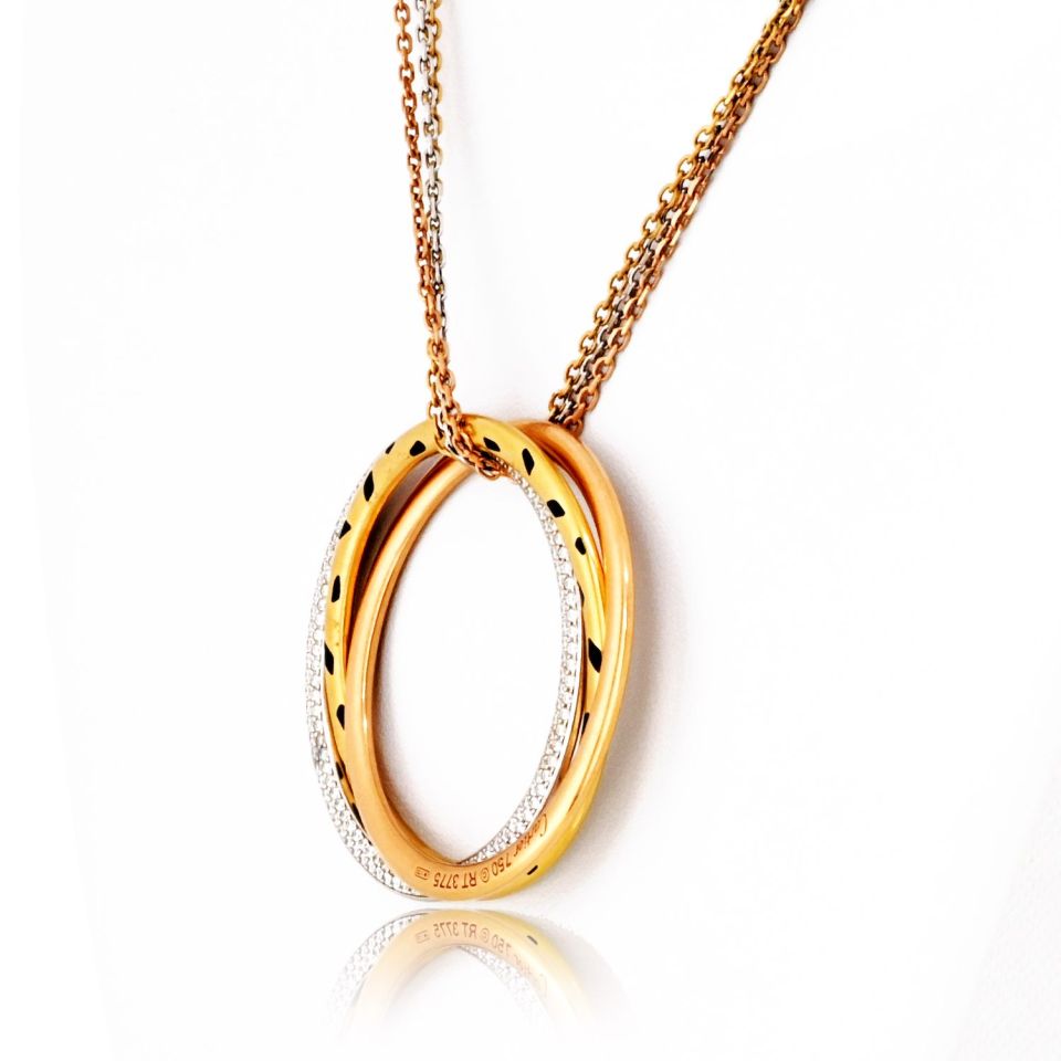 Cartier 18K Tri Color Trinity Diamond Spotted Panthere Circle Necklace