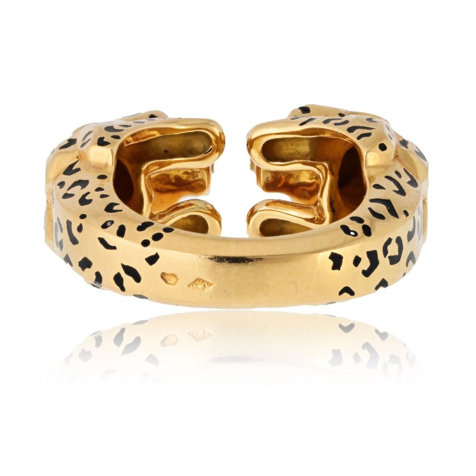 Cartier 18K Yellow Gold Double Panthere Spotted Head Ring