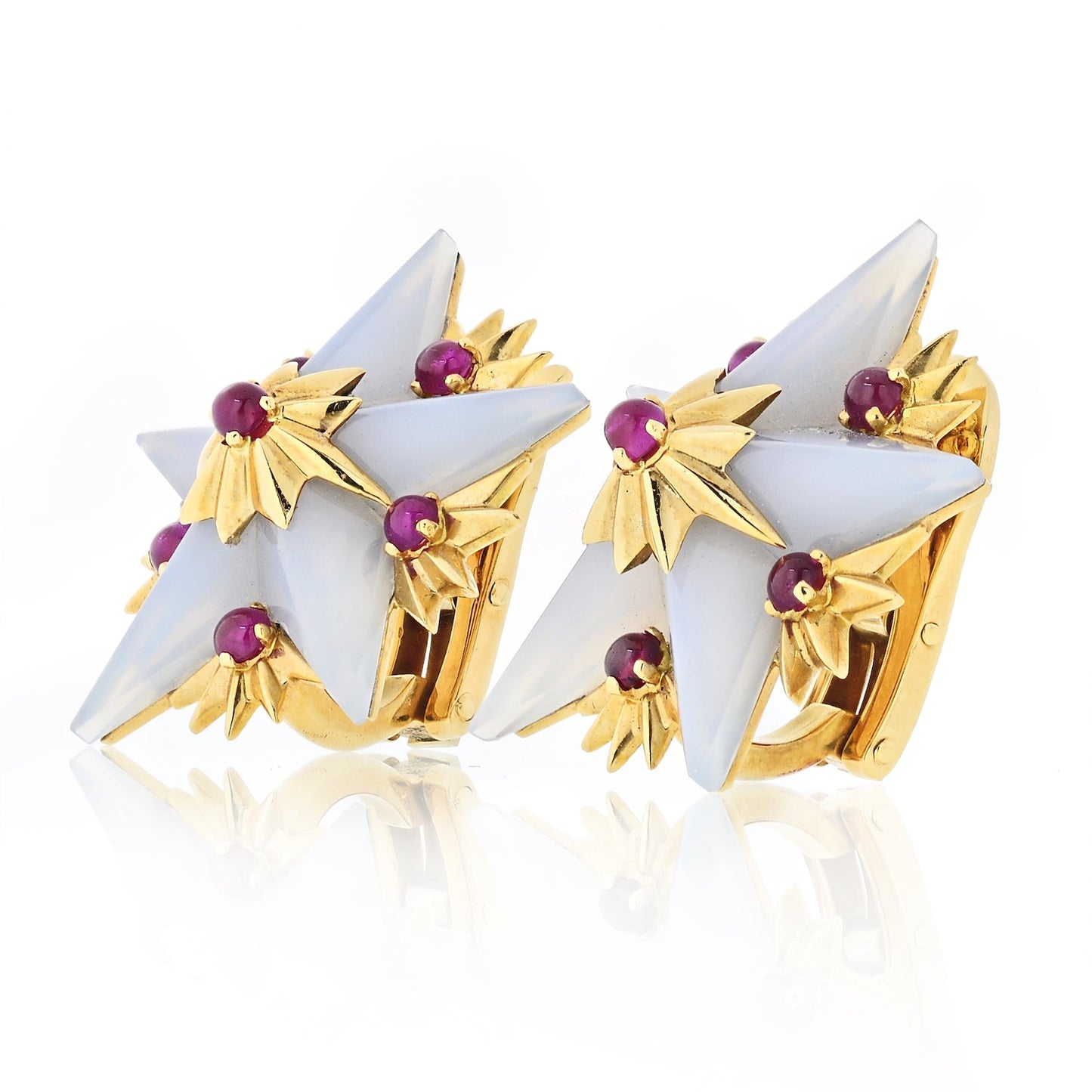 Tiffany & Co. Schlumberger 18K Yellow Gold French Agate, Ruby Star Earrings