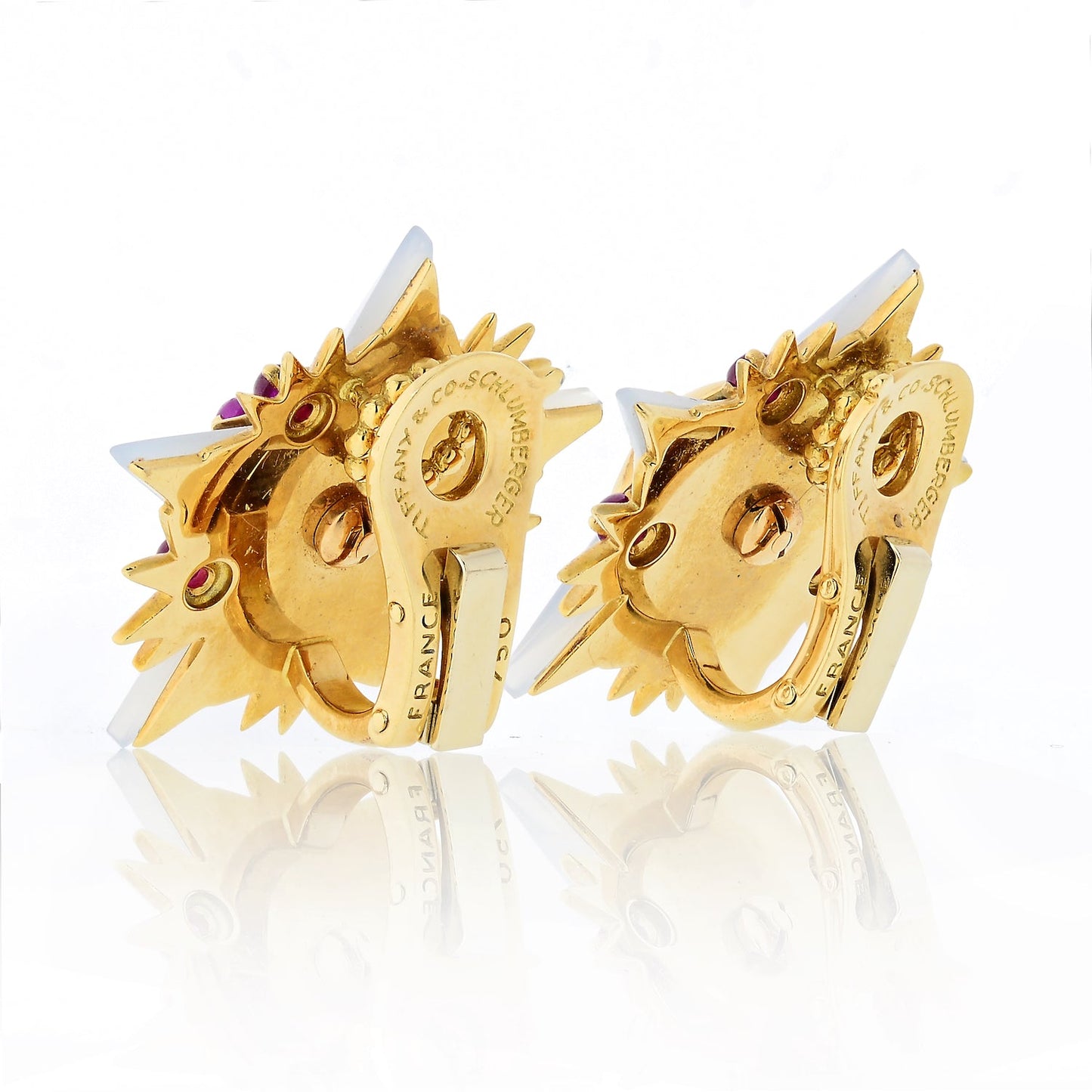 Tiffany & Co. Schlumberger 18K Yellow Gold French Agate, Ruby Star Earrings