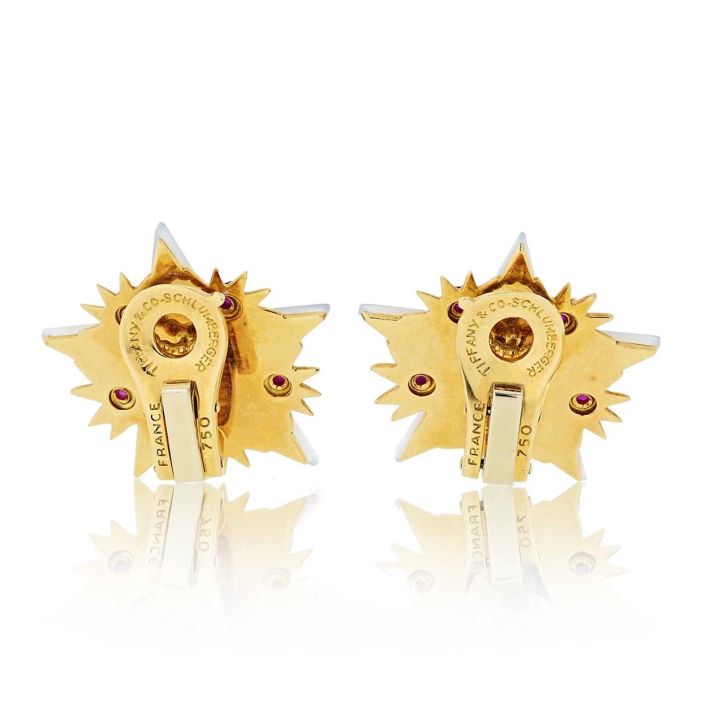 Tiffany & Co. Schlumberger 18K Yellow Gold French Agate, Ruby Star Earrings