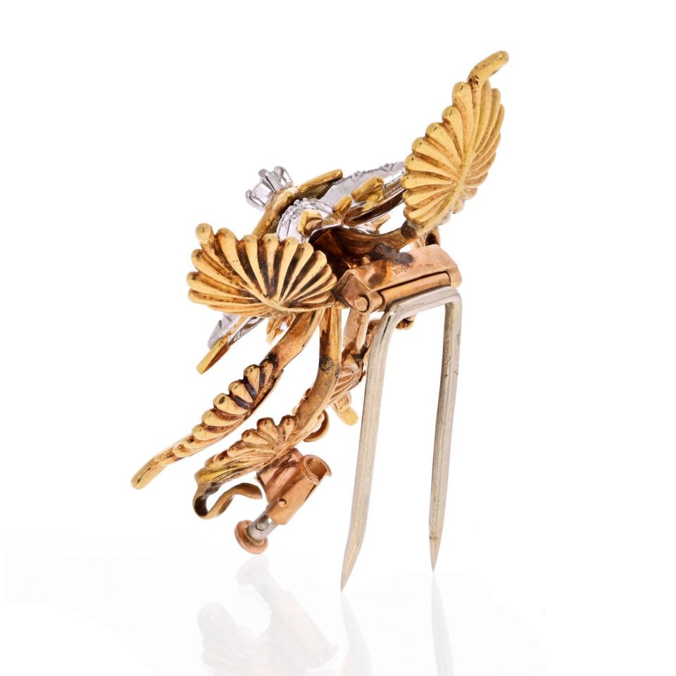 Tiffany & Co. 18K Yellow Gold Schlumberger Diamond Foliage Brooch