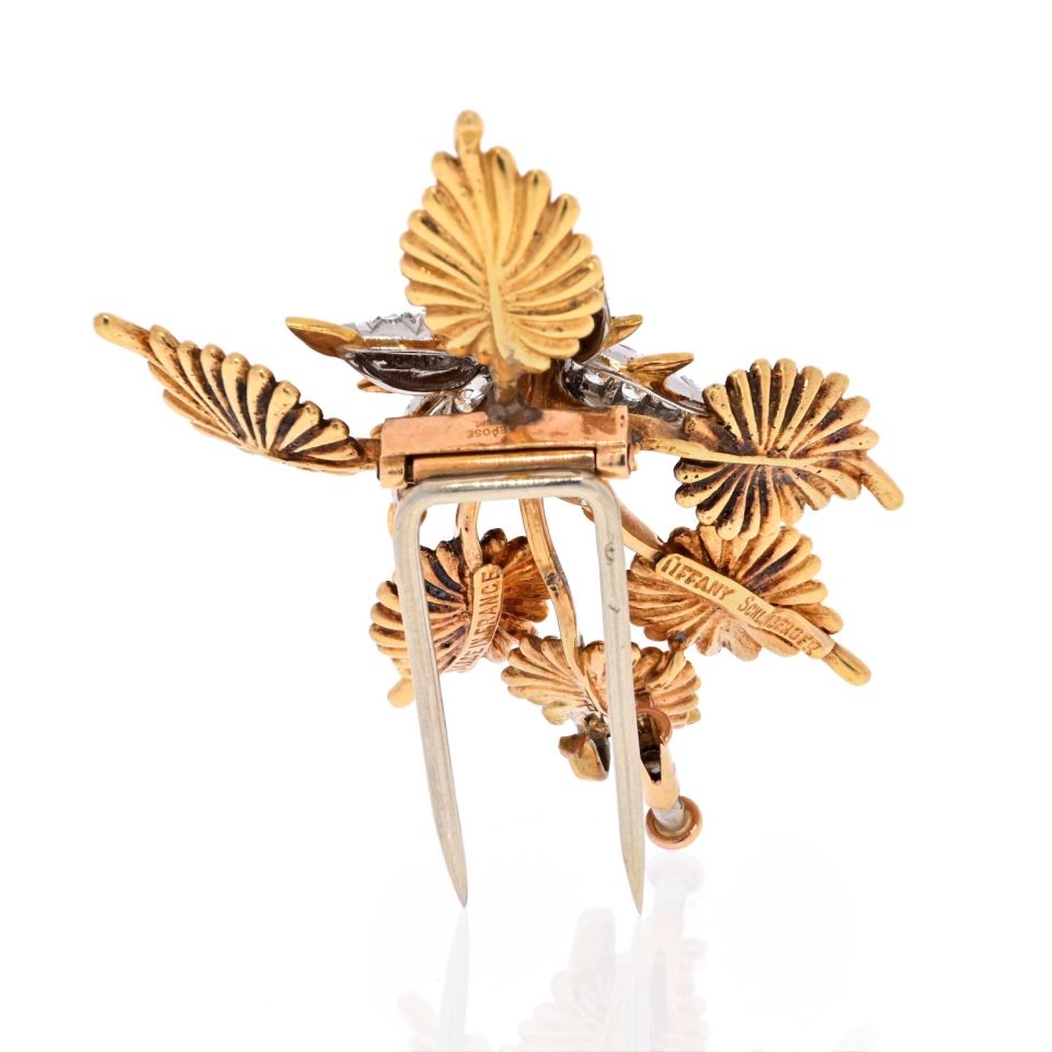 Tiffany & Co. 18K Yellow Gold Schlumberger Diamond Foliage Brooch