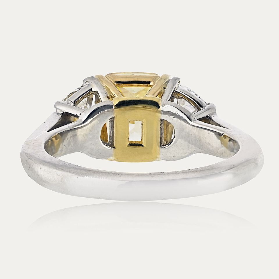 2 carat Cushion Cut Diamond Fancy Intense Yellow GIA Half Moons Ring