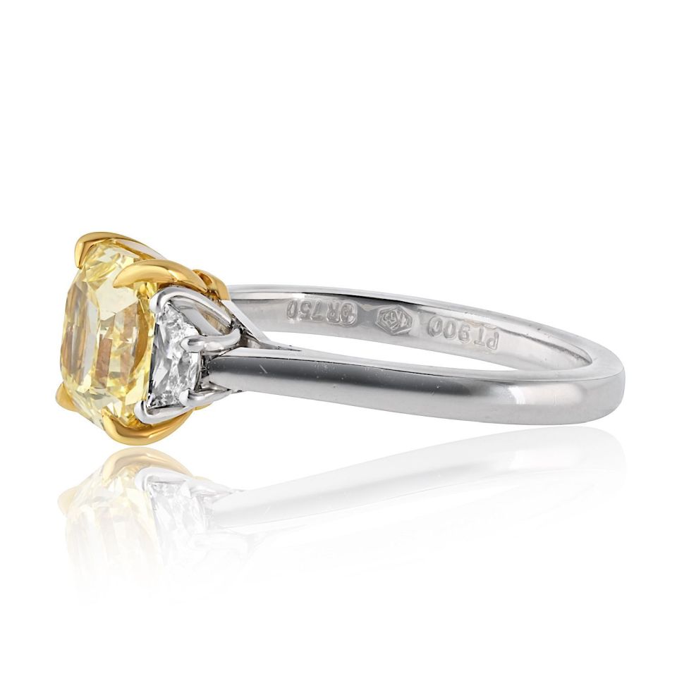 2 carat Radiant Cut Fancy Intense Yellow Three Stone Diamond Engagement Ring