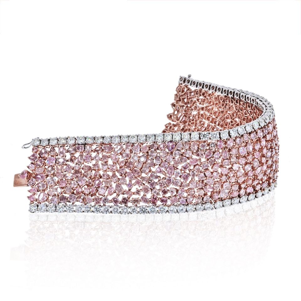 Platinum & 18K Rose Gold 47.00cttw Pink Diamond Carpet Bracelet