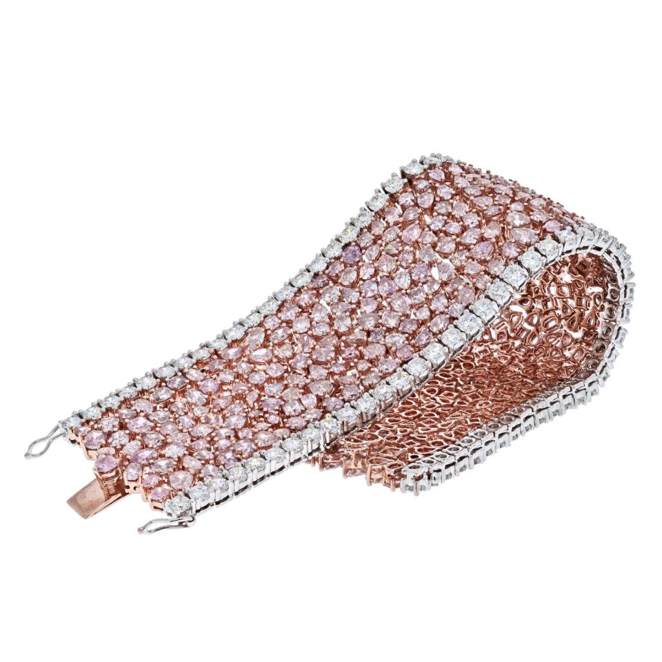 Platinum & 18K Rose Gold 47.00cttw Pink Diamond Carpet Bracelet