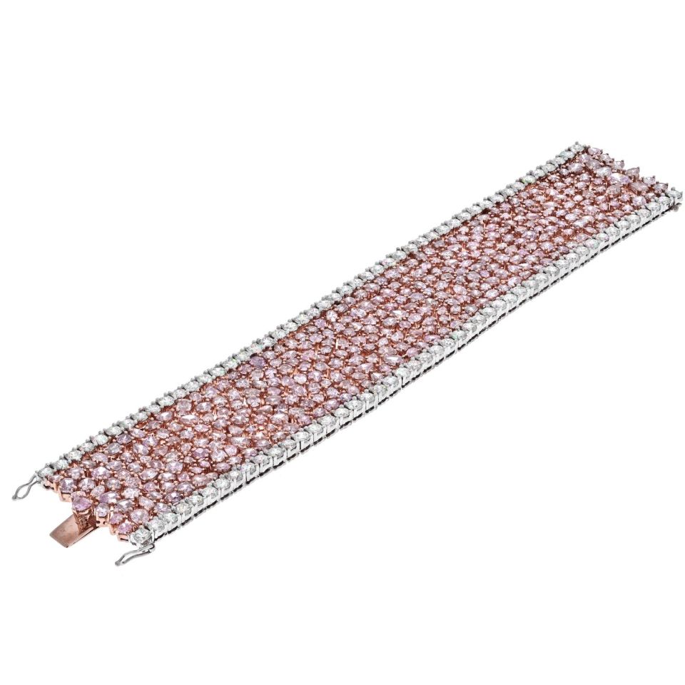 Platinum & 18K Rose Gold 47.00cttw Pink Diamond Carpet Bracelet