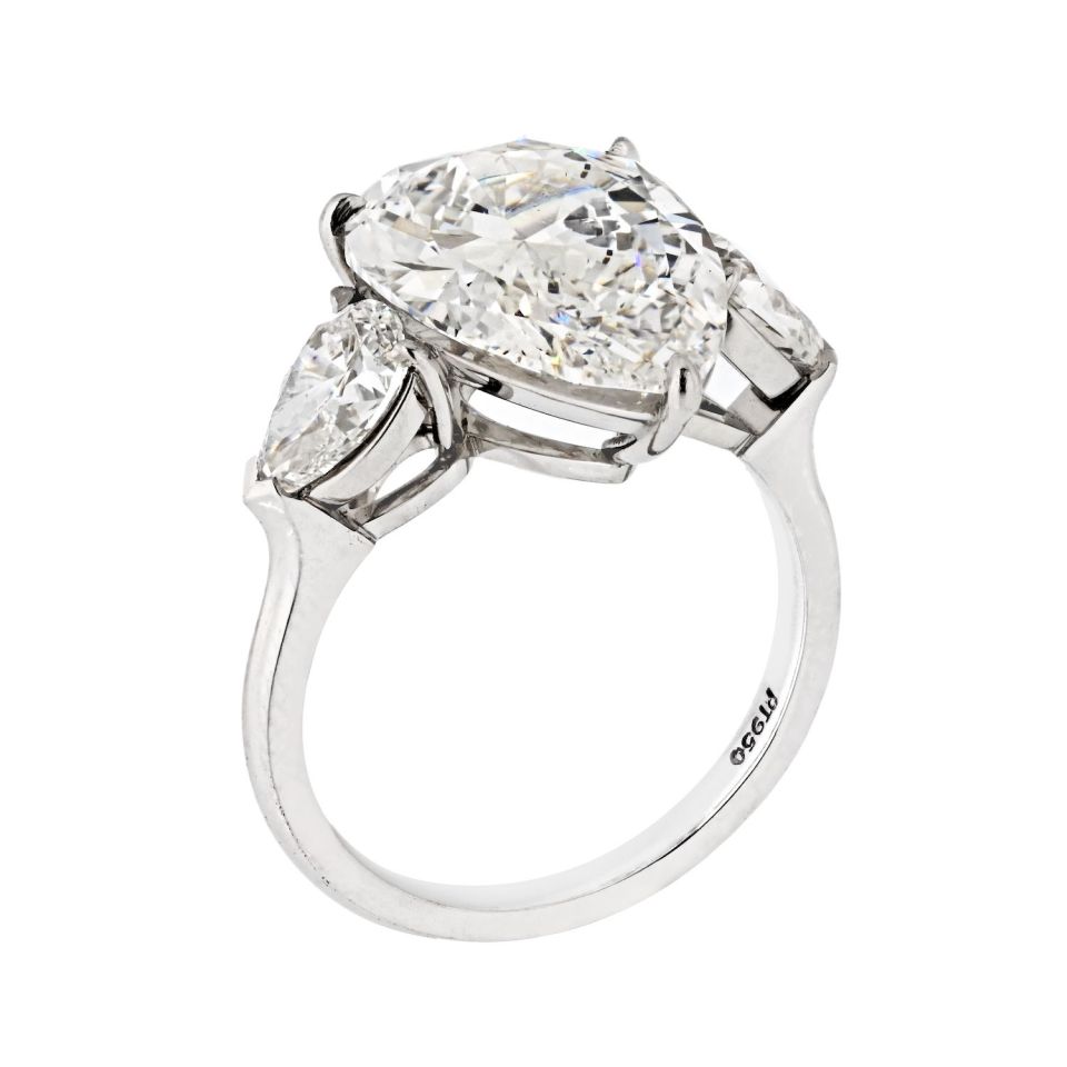 0.70 carat Pear Shape Diamond E/VVS1 6.29ct F VS1 Pear Cut Three Stone Ring