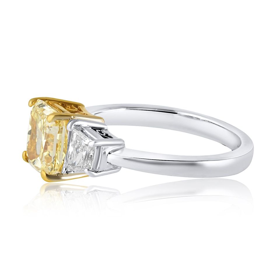 2.07 carat Radiant Cut Diamond Fancy Yellow Three Stone Engagement Ring