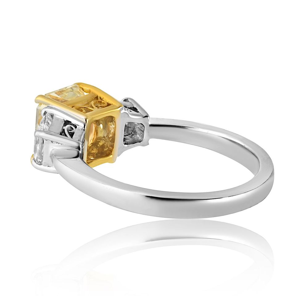 2.07 carat Radiant Cut Diamond Fancy Yellow Three Stone Engagement Ring