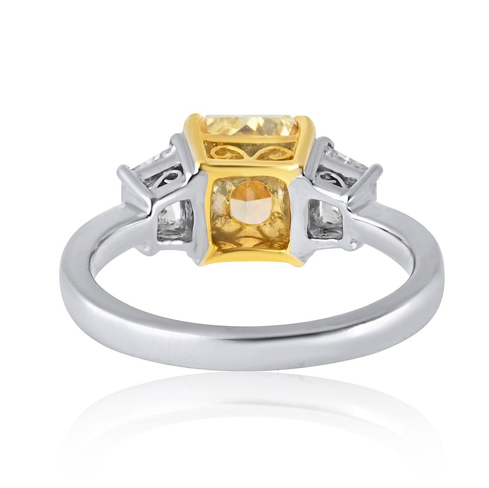 2.07 carat Radiant Cut Diamond Fancy Yellow Three Stone Engagement Ring