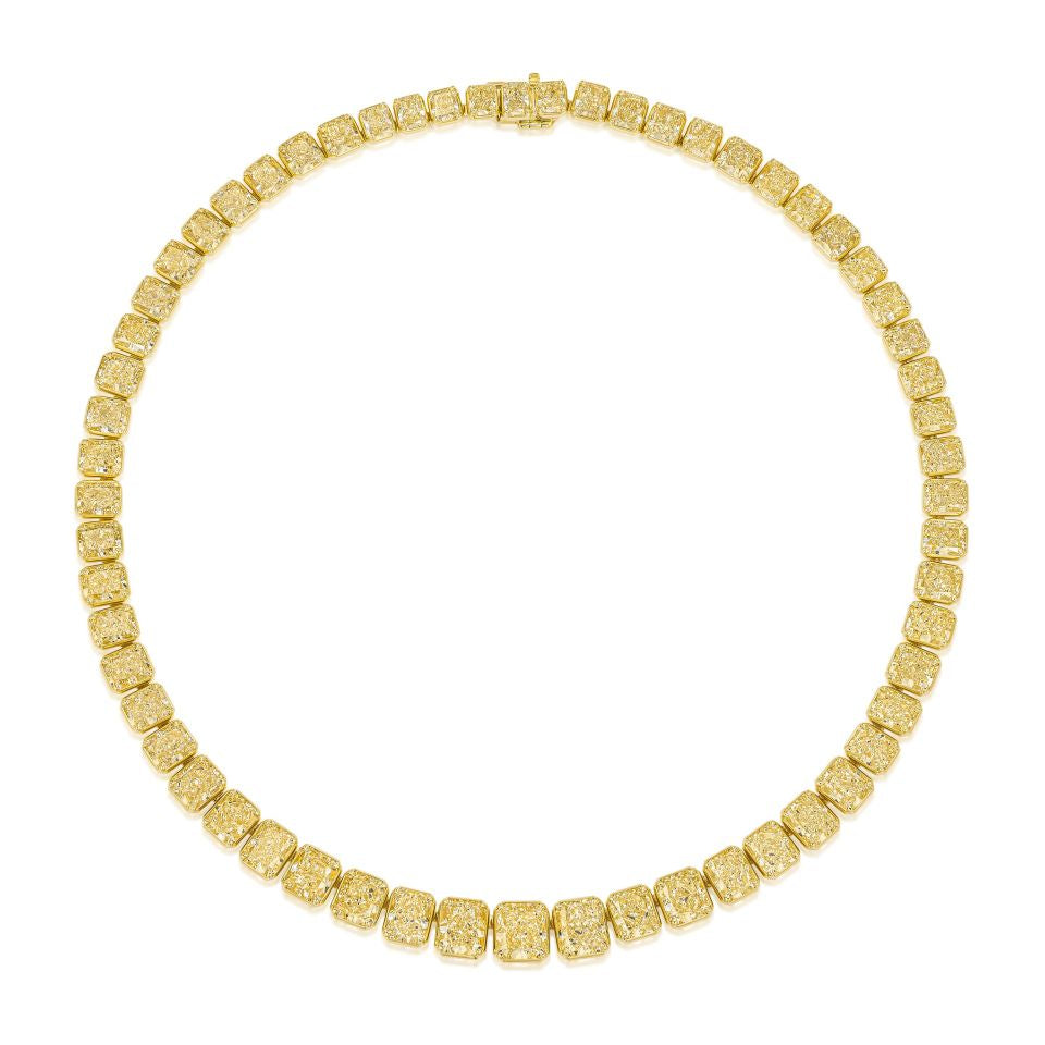 Exceptional 70.52cttw Radiant Diamond Collar 18K Yellow Gold Necklace