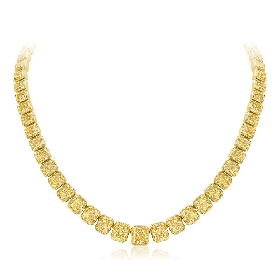 Exceptional 70.52cttw Radiant Diamond Collar 18K Yellow Gold Necklace