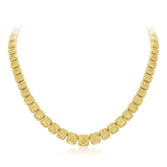 Exceptional 70.52cttw Radiant Diamond Collar 18K Yellow Gold Necklace