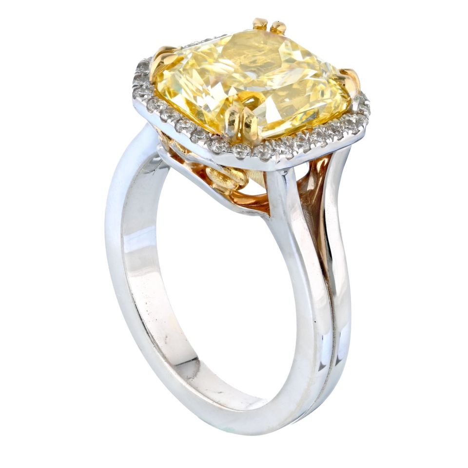 5 carat Radiant Cut Diamond Fancy Yellow GIA  Ring