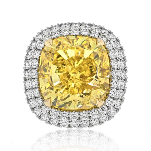 21 carat Cushion Cut Diamond Fancy Yellow GIA 21 Carat Cushion Cut Fancy Deep Brownish Yellow VVS1 Ring