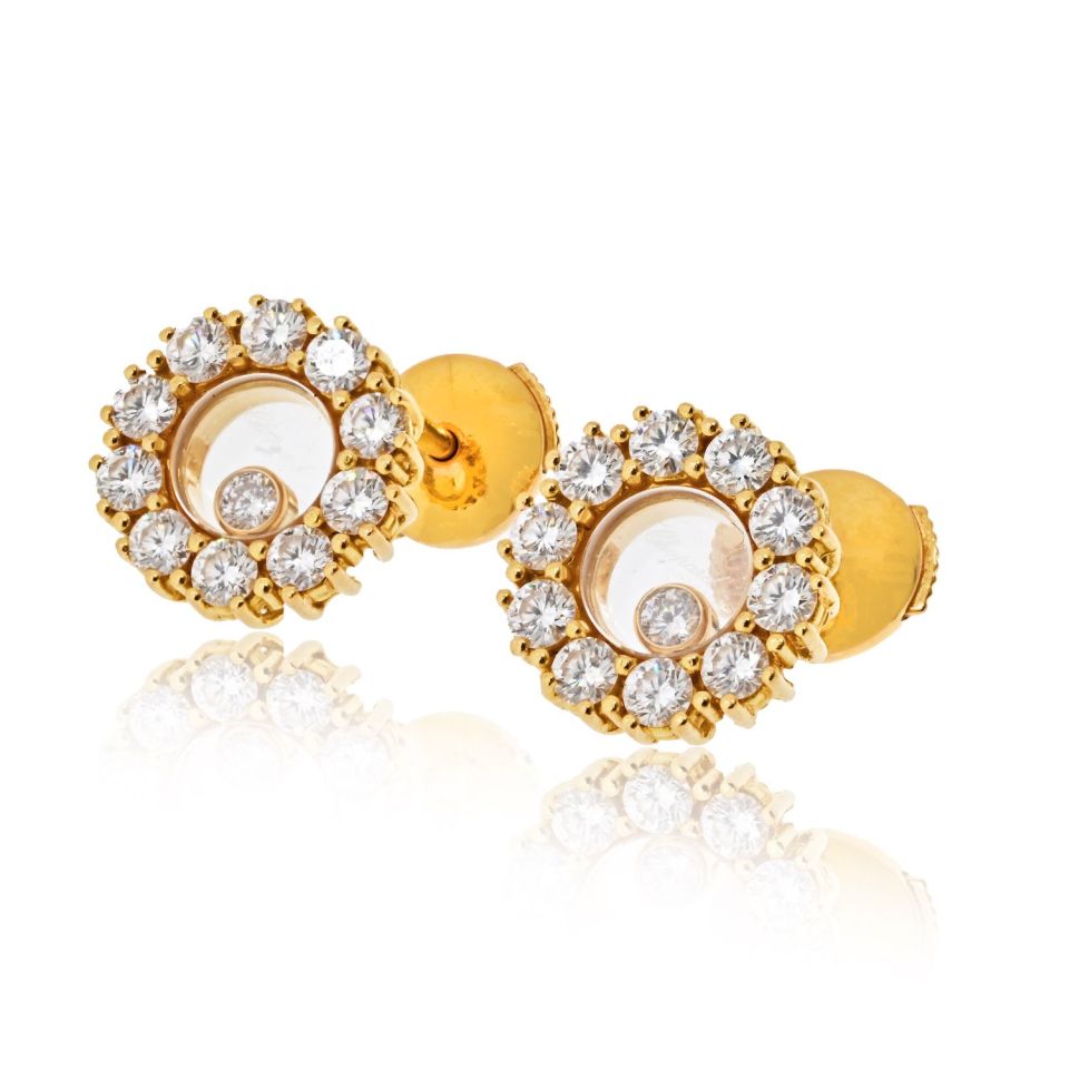 Chopard 18K Yellow Gold Happy Diamond Round 1.20cttw Stud Earrings