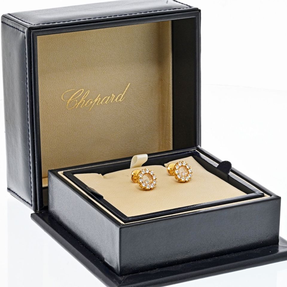 Chopard 18K Yellow Gold Happy Diamond Round 1.20cttw Stud Earrings