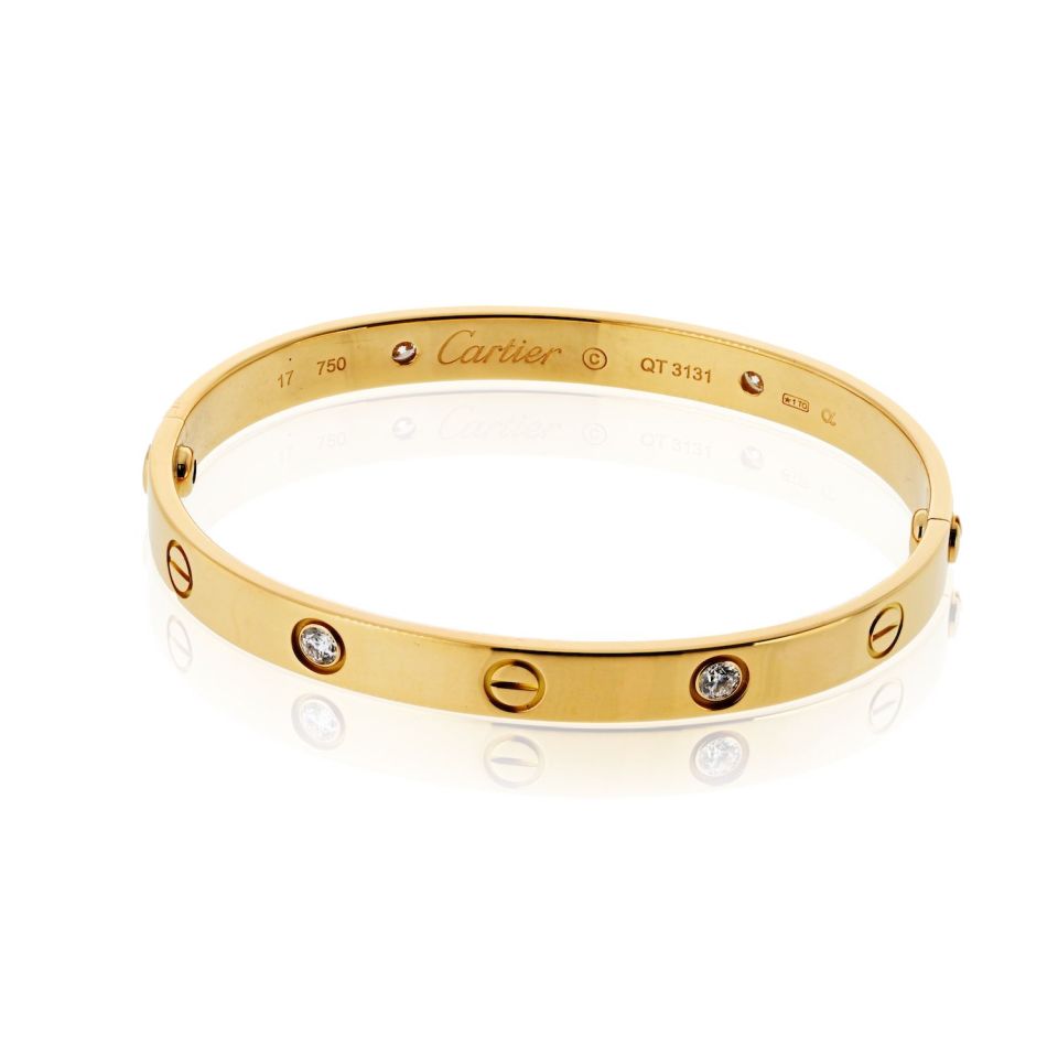 Cartier Love 18K Yellow Gold 4 Diamond Vintage Model Size 17 Bracelet