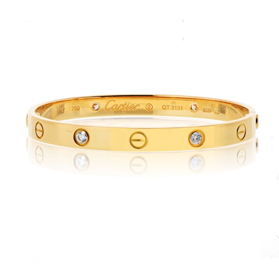 Cartier Love 18K Yellow Gold 4 Diamond Vintage Model Size 17 Bracelet