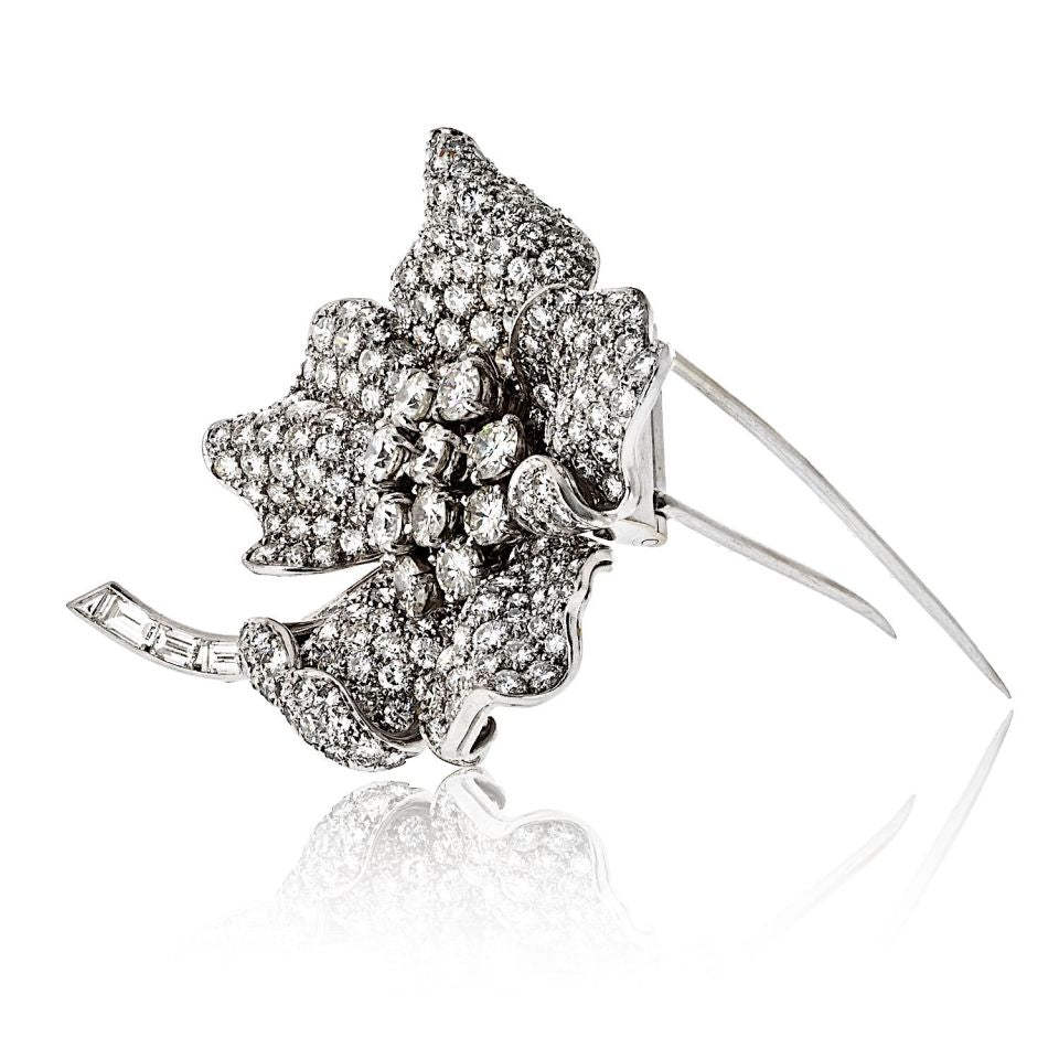 Platinum 17.00cttw Round Diamond Cut Flower Brooch