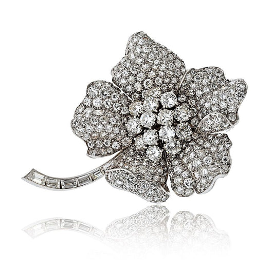 Platinum 17.00cttw Round Diamond Cut Flower Brooch