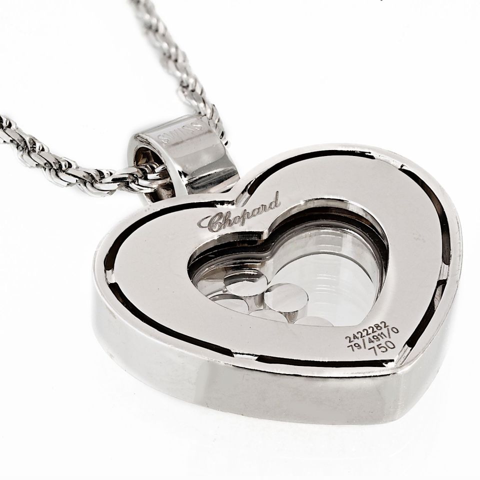 Chopard Happy Diamonds 18K White Gold Five Floating Diamond Heart Necklace