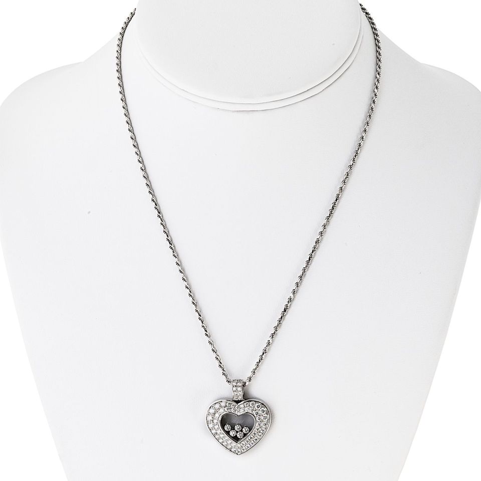 Chopard Happy Diamonds 18K White Gold Five Floating Diamond Heart Necklace