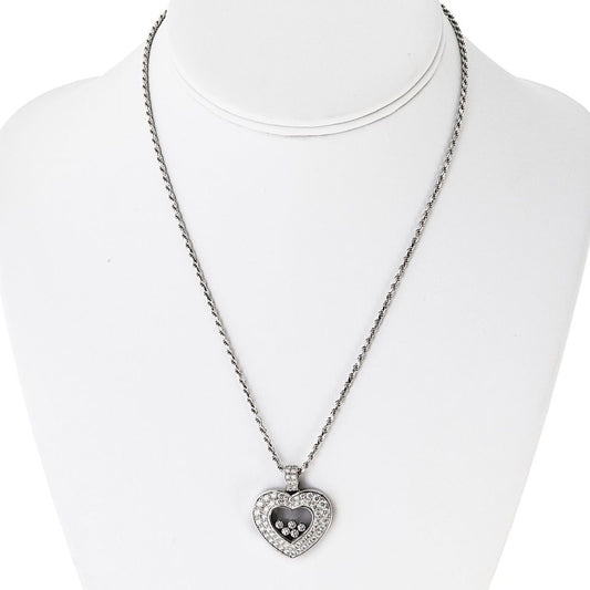 Chopard Happy Diamonds 18K White Gold Five Floating Diamond Heart Necklace