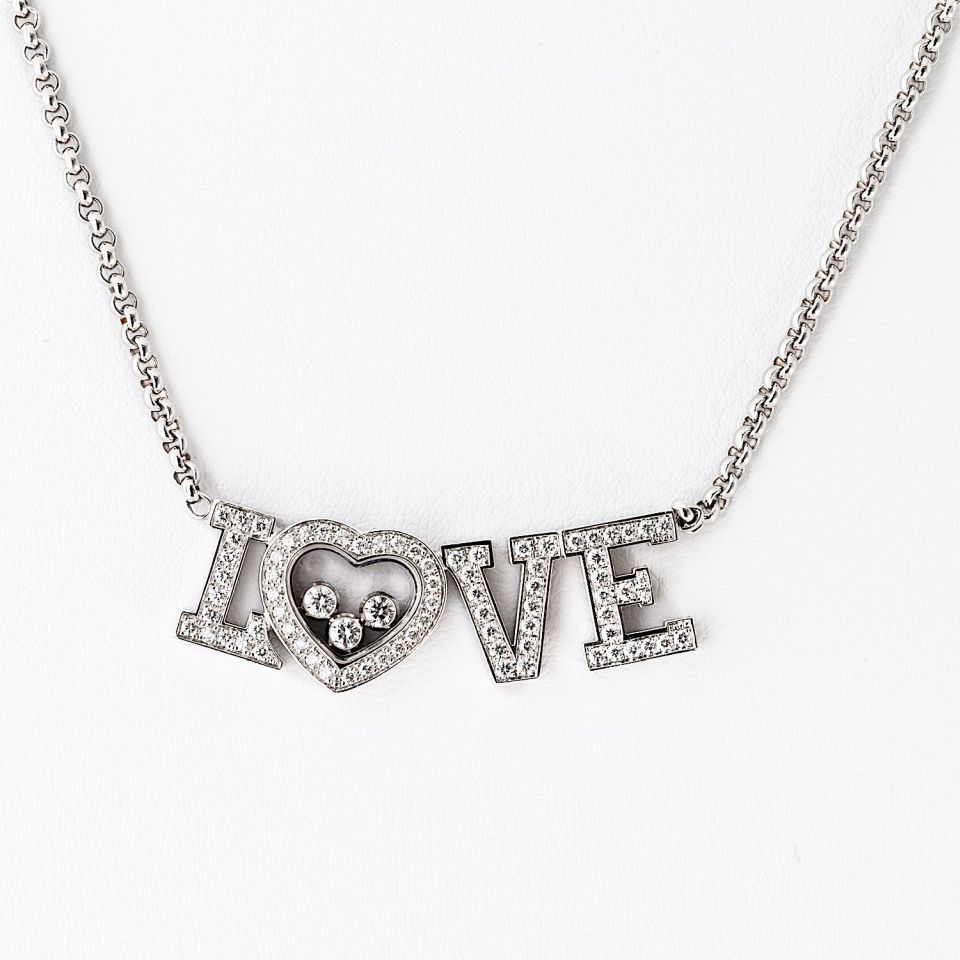 Chopard Happy Diamonds 18K White Gold 0.72cttw Diamond Love Word Necklace