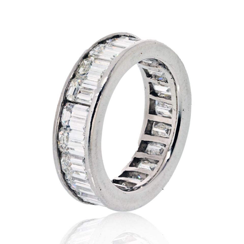 Platinum 5.00cttw Emerald Cut Diamond Channel Set Eternity Band