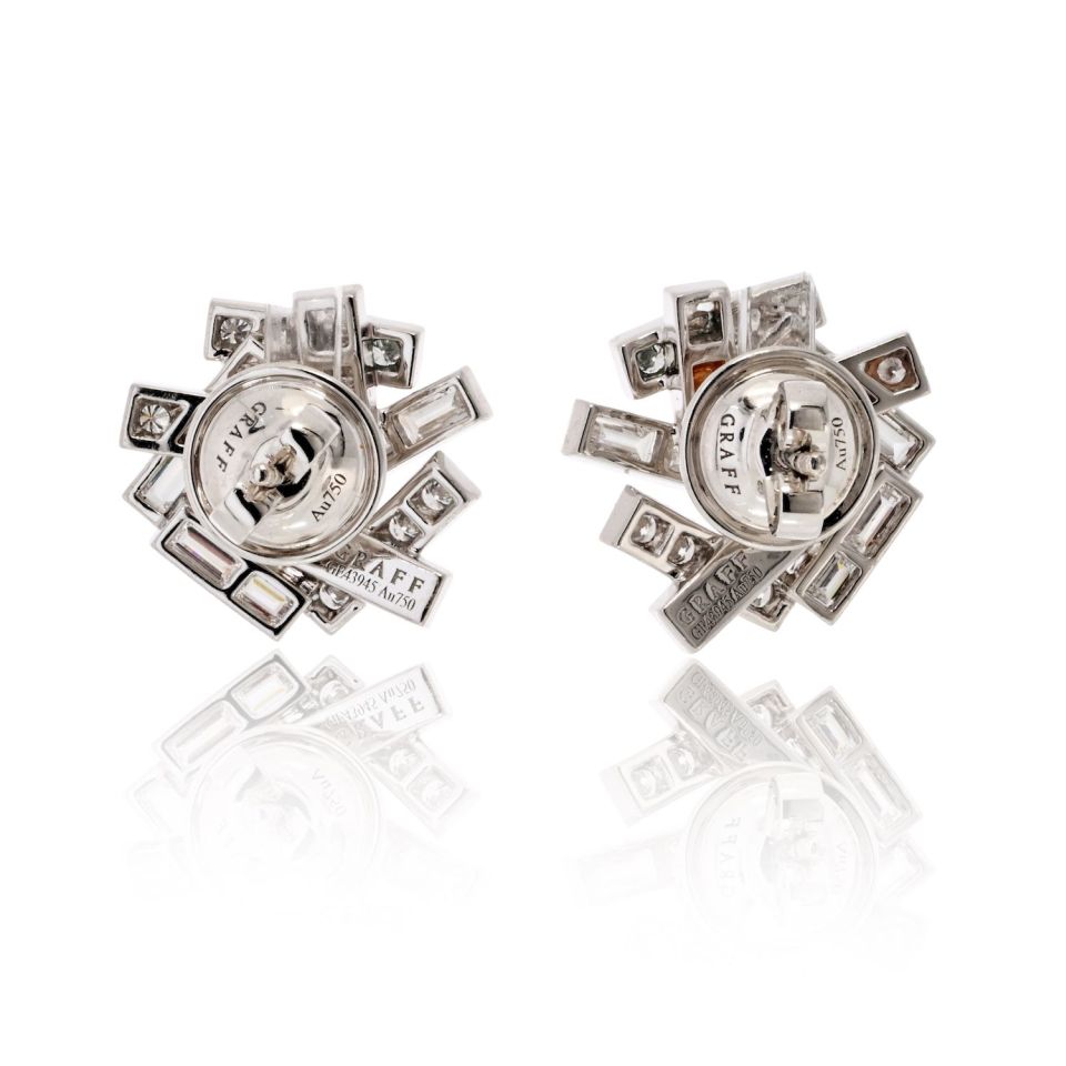 Graff 18K White Gold Threads Baguette And Round Earrings