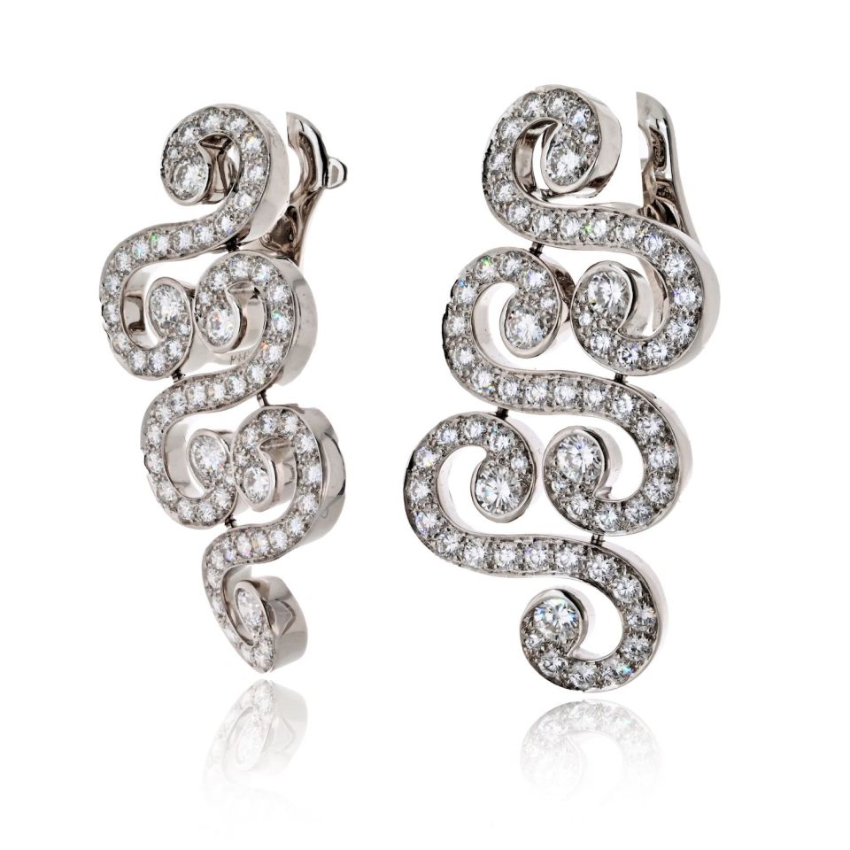 Cartier 18K White Gold Arabesque Scroll 6.50cttw Earrings