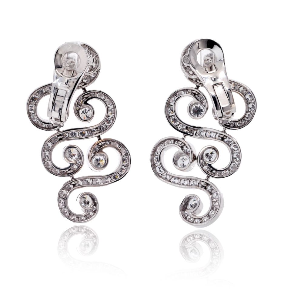 Cartier 18K White Gold Arabesque Scroll 6.50cttw Earrings