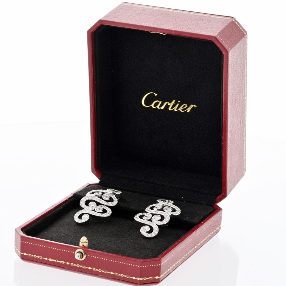 Cartier 18K White Gold Arabesque Scroll 6.50cttw Earrings
