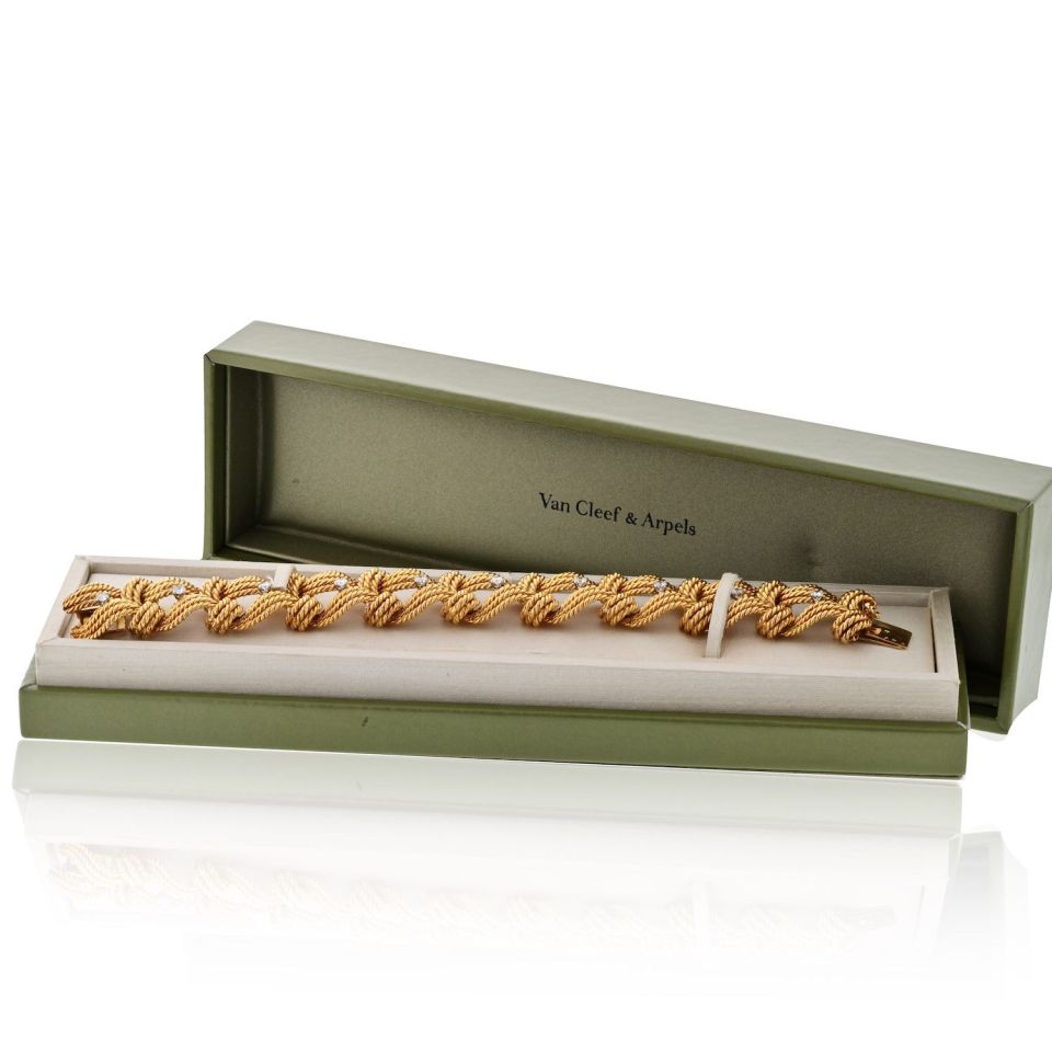 Van Cleef & Arpels 18K Yellow Gold Twist Rope Diamond Accented Bracelet